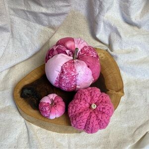 Pumpkin curated pink mixed textured boho set fabric and crocheted